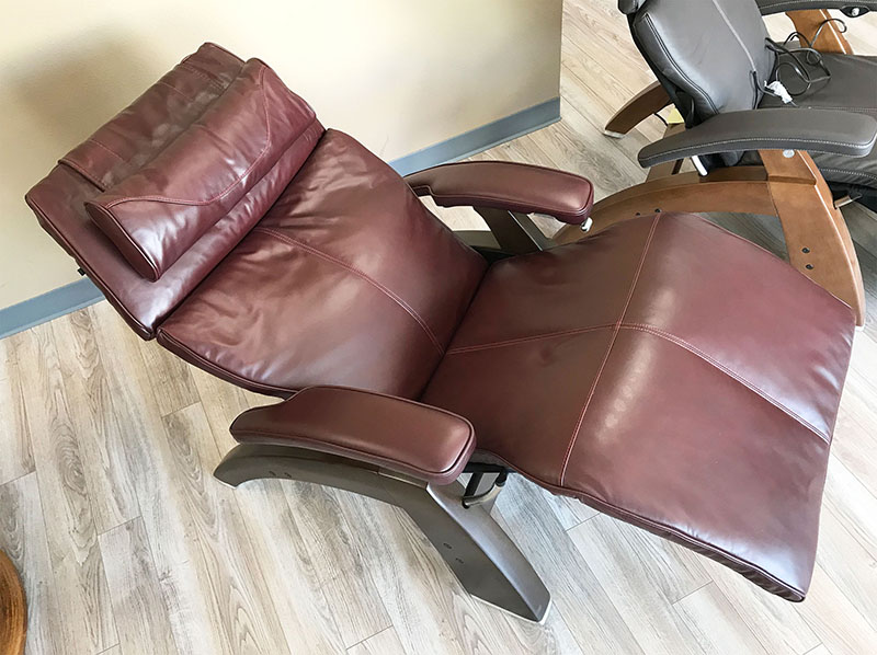 Burgundy Premium Leather PC-420 Perfect Chair Classic Manual Recline Dark Walnut Wood Recliner by Human Touch