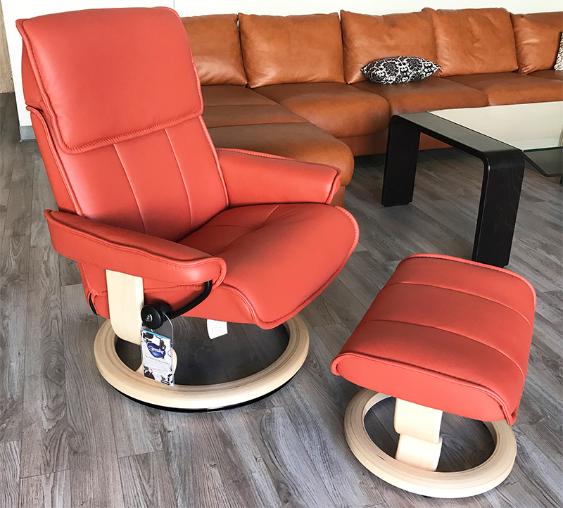 Stressless Admiral Paloma Henna Leather Recliner Chair and Ottoman by Ekornes