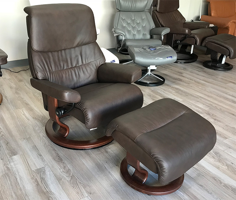 Stressless Recliner Chair Capri Paloma Chocolate Leather and Ottoman by Ekornes