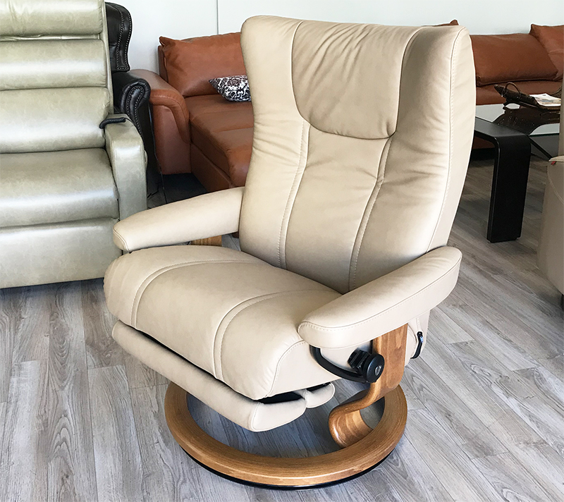 Stressless Wing Leg Comfort Paloma Sand Leather Color Recliner Chair with Footrest 