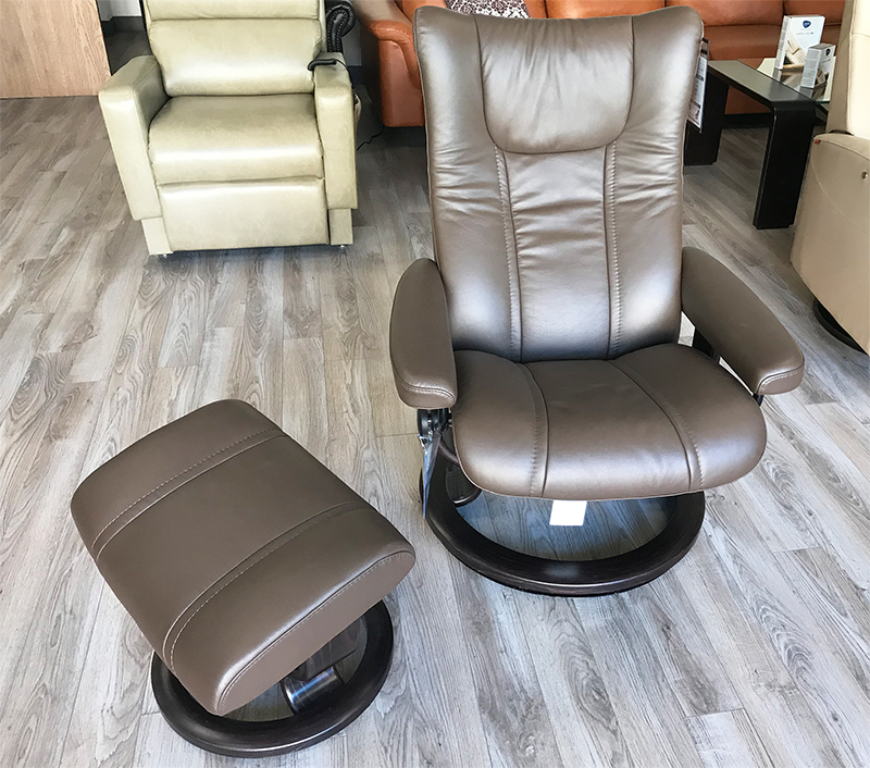 Stressless Wing Recliner Chair and Ottoman in Paloma Chestnut Leather