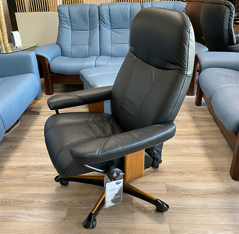 Stressless Consul Office Desk Chair Recliner in Batick Black Leather