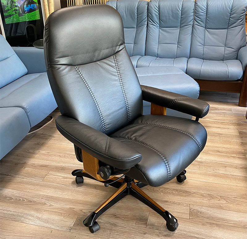 Stressless Consul Office Desk Chair Recliner in Batick Black Leather