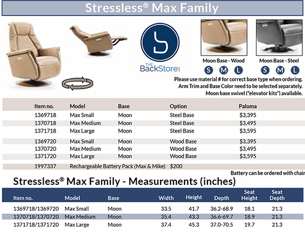 Stressless Max Power Recliner Swivel Relaxer Chair by Ekornes Size Dimensions