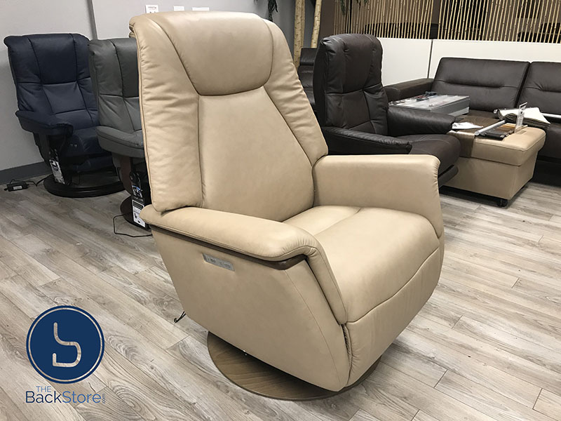 Stressless Max Power Recliner Swivel Relaxer Chair in Paloma Sand Leather by Ekornes