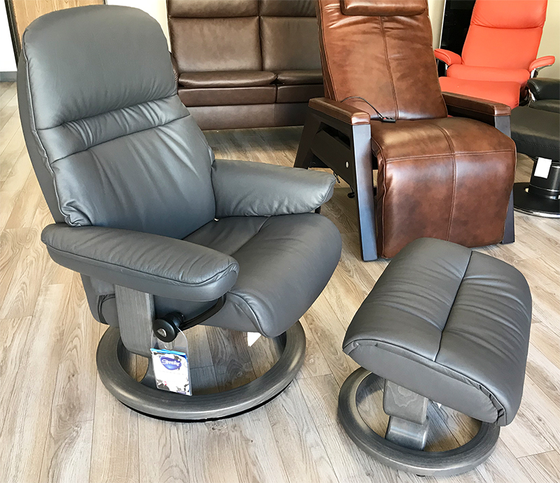 Stressless Sunrise Paloma Rock Leather Recliner Chair and Ottoman