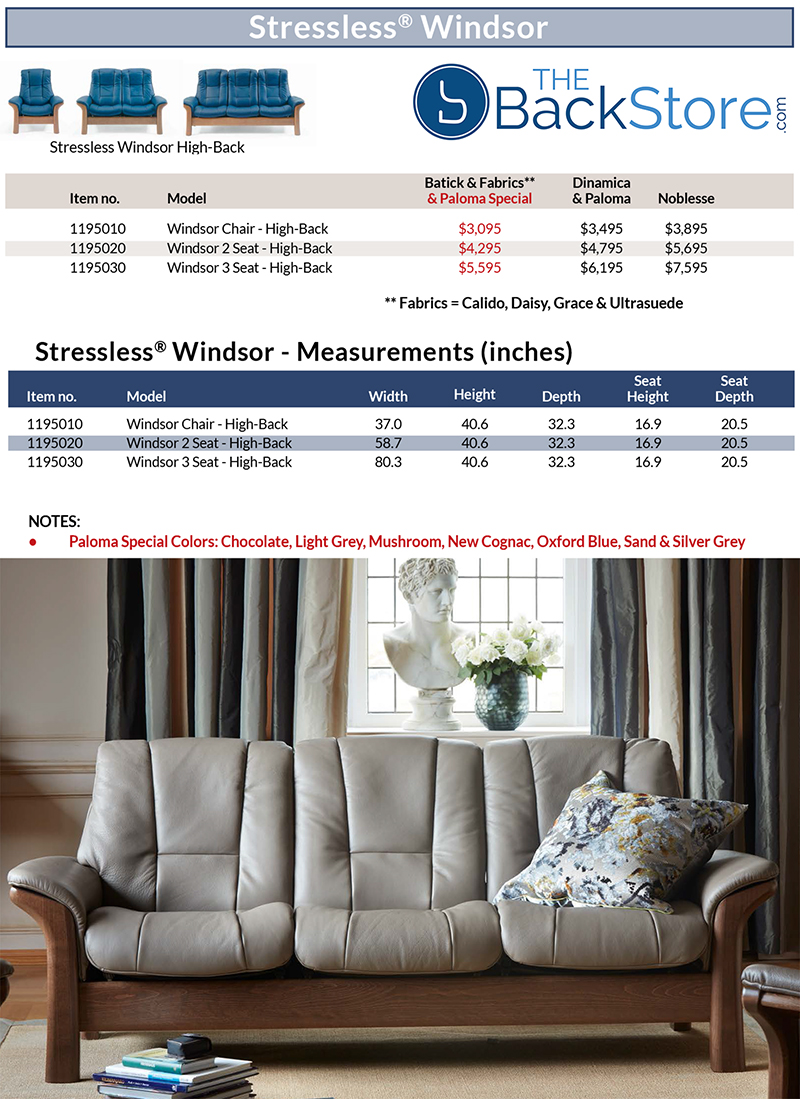 Stressless Windsor Low Back Sofa and High Back Loveseat by Ekornes