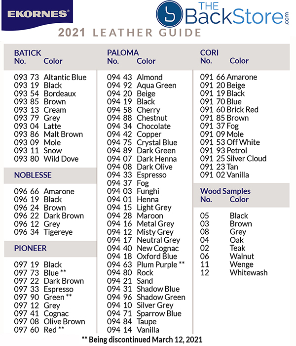 Stressless Leather Color Guide Chart by Ekornes